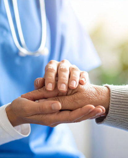 Caring hands in a healthcare setting.
