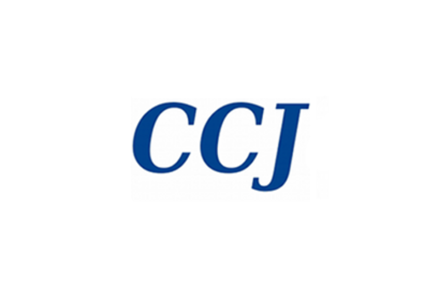 Blue letters CCJ on white background