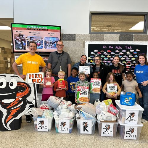Community food drive with students and adults